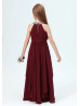 Beaded Cabernet Pleated Chiffon Boho Junior Bridesmaid Dress